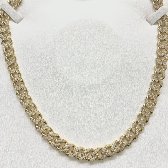 14K 10mm Hollow CZ Miami Cuban Link Chain 20”