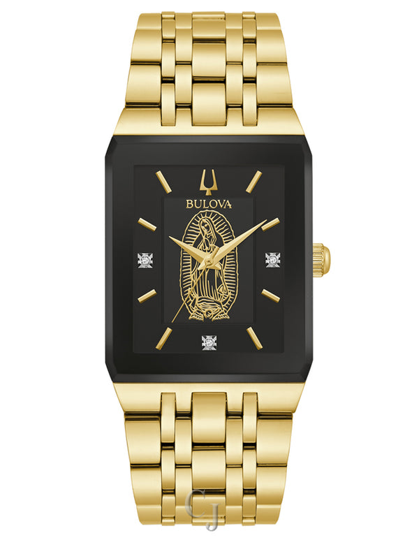 BULOVA CUSTOM “LADY OF GUADALUPE” BLACK DIAL W/ DIAMOND ACCENTS MEN’S WATCH