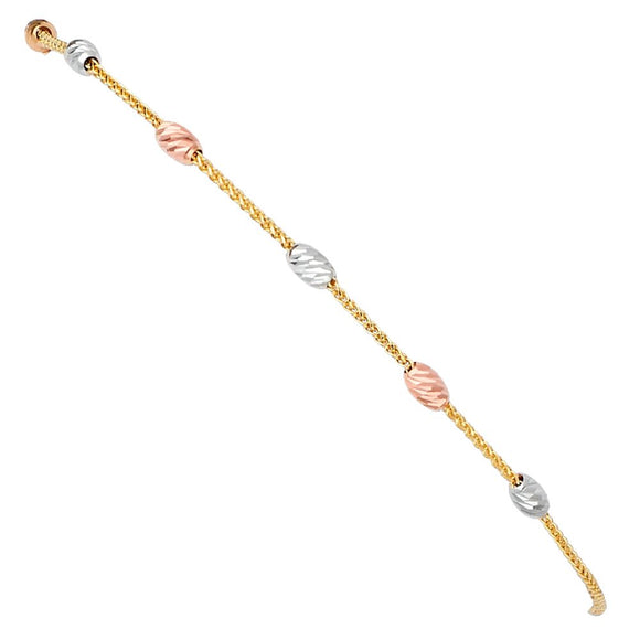 14K Tri Color Gold Fancy Adjustable Friendship Bracelet