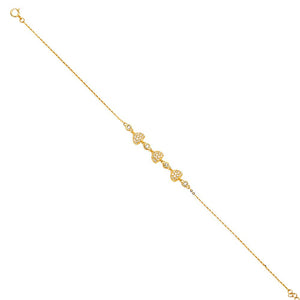 14K Yellow Gold CZ Fancy 3 Heart Bracelet 8 Inches