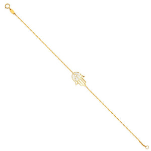 14K Yellow & White Gold Fancy Hamsa Bracelet 8 Inches
