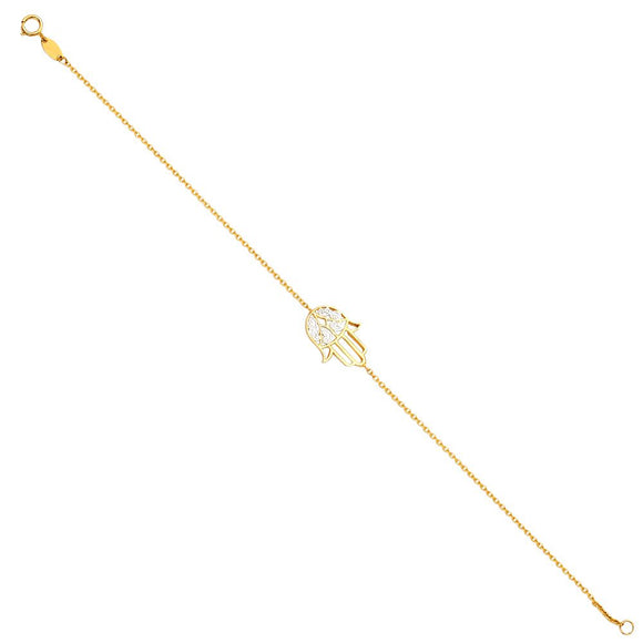 14K Yellow & White Gold Fancy Hamsa Bracelet 8 Inches