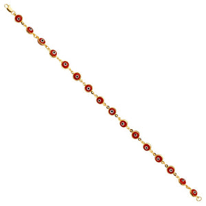 14K Yellow Gold Red Evil Eye Bracelet 7.25 Inches