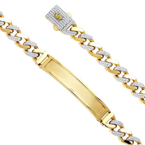 14K Yellow Gold Swarovski Hollow 9.5mm Cuban Monaco ID Bracelet
