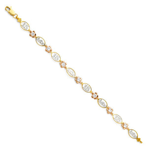 14K Tri-Color CZ Flower Quince Bracelet