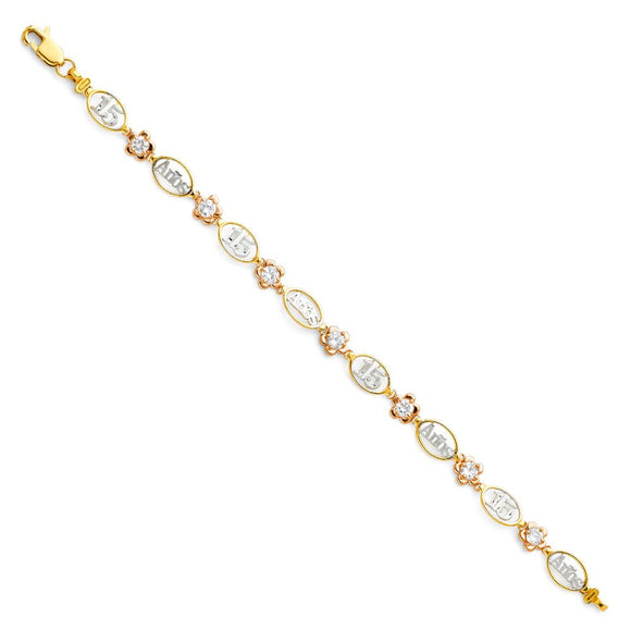 14K Tri-Color CZ Flower Quince Bracelet