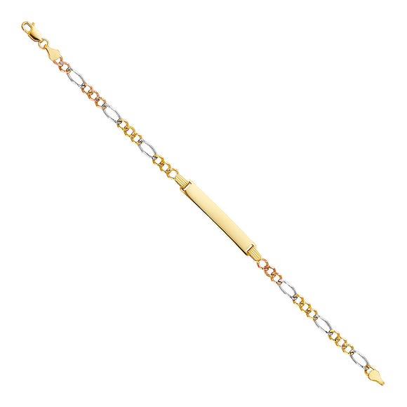 14K Tri Color Gold Figaro ID Bracelet