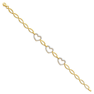 14K Yellow Gold CZ Hollow Heart Bracelet