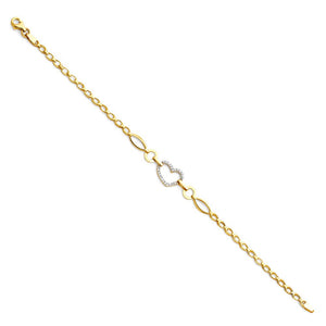 14K Yellow Gold Fancy HOLLOW Heart Bracelet 7.25" ATTENTION ON TITLE