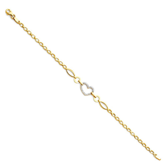 14K Yellow Gold Fancy HOLLOW Heart Bracelet 7.25