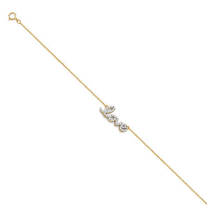14K Yellow Gold CZ Fancy Love Bracelet 8 Inches