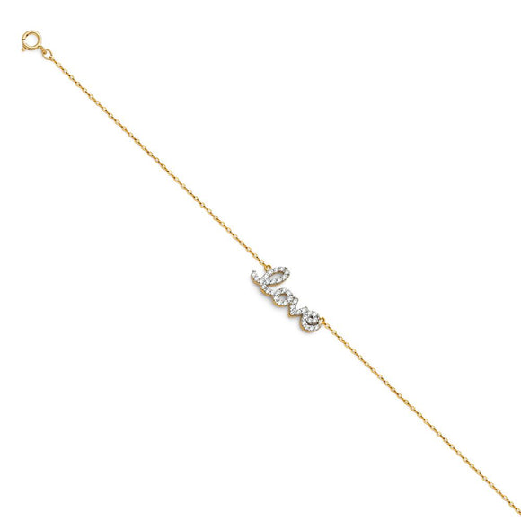 14K Yellow Gold CZ Fancy Love Bracelet 8 Inches
