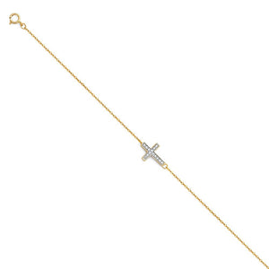 14K Yellow Gold CZ Fancy Cross Bracelet 8 Inches