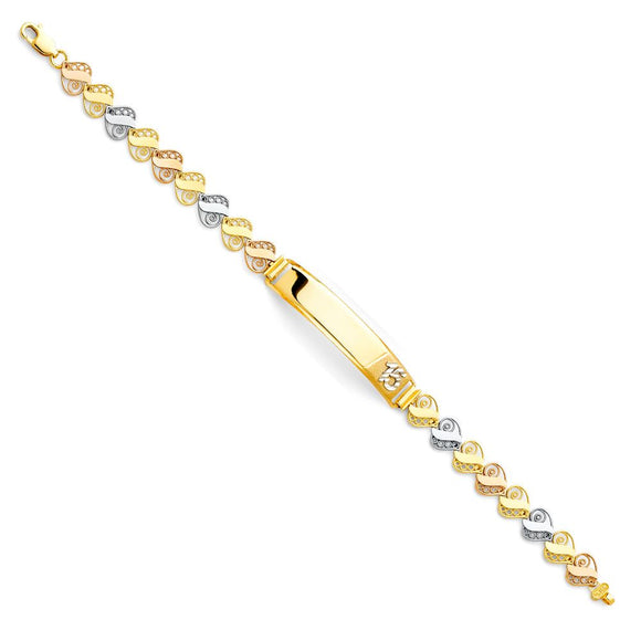 14K Tri-Color Quince Heart ID Bracelet