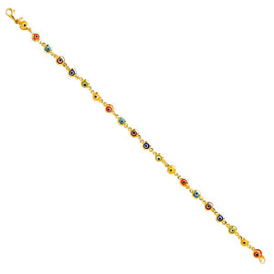 14K Yellow Gold Evil Eye Mixed Color Bracelet 7"