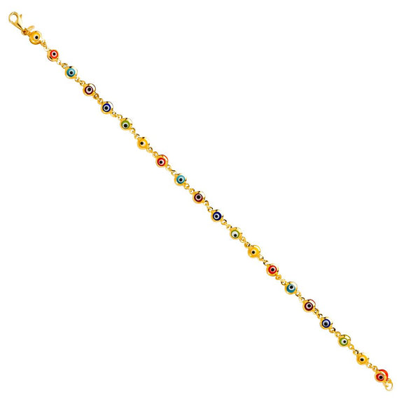 14K Yellow Gold Evil Eye Mixed Color Bracelet 7