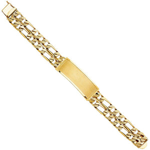 14K Yellow Gold Double Link Nugget Figaro ID Bracelet