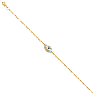 14K Yellow Gold CZ Fancy Evil Eye Bracelet
