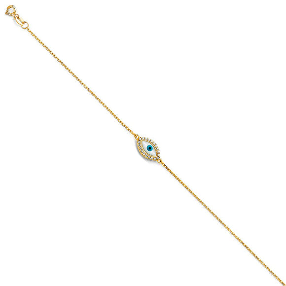 14K Yellow Gold CZ Fancy Evil Eye Bracelet