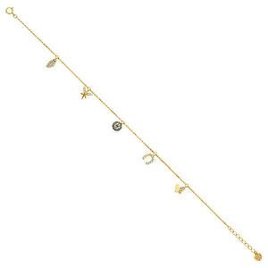 14K Yellow Gold CZ Lucky Charm Bracelet