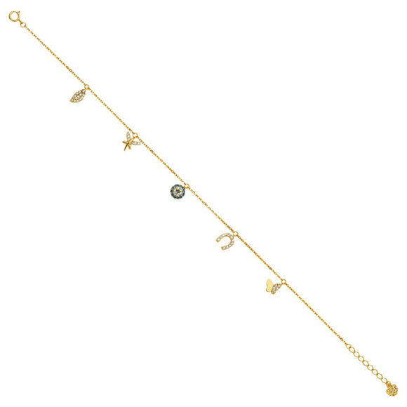 14K Yellow Gold CZ Lucky Charm Bracelet