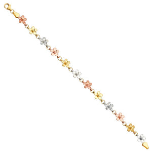 14K Tri-Color Fancy Flower Bracelet
