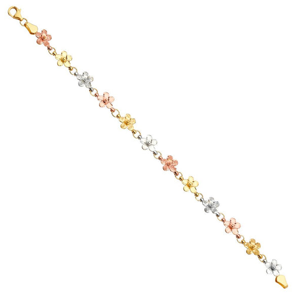 14K Tri-Color Fancy Flower Bracelet
