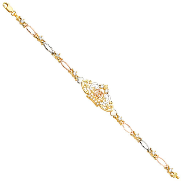14K Tri-Color CZ Quince Crown Bracelet