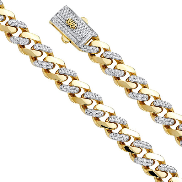 14K Yellow Gold Swarovski Hollow 9.1mm Cuban Monaco Bracelet