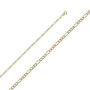 14K Yellow Gold Pave 2.1mm Figaro Chain