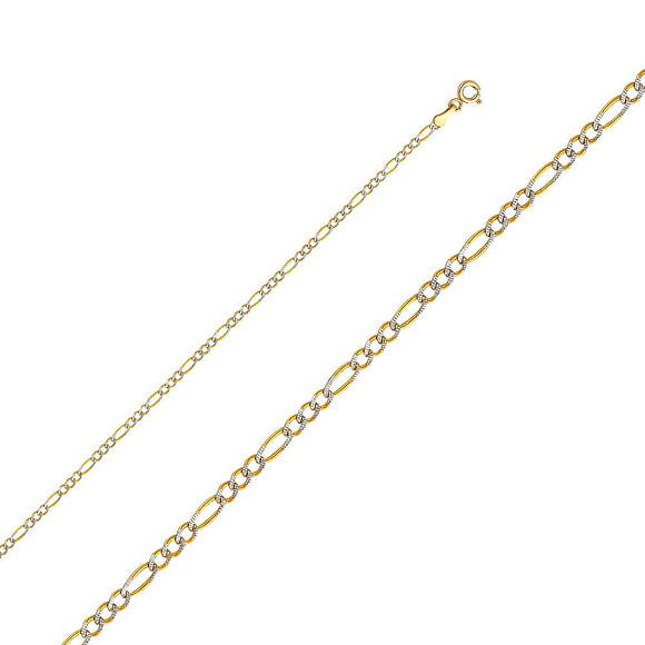 14K Yellow Gold Pave 2.1mm Figaro Chain
