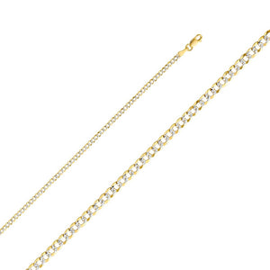 14K Yellow Gold 2.7mm Pave Cuban Chain