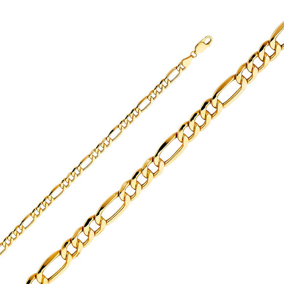 14K Yellow Gold 5.2mm Hollow Figaro Chain