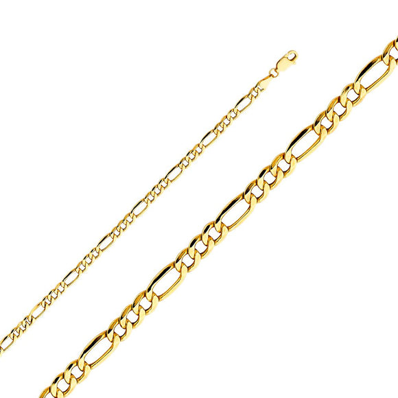 14K Yellow Gold 4.2mm Hollow Figaro Chain