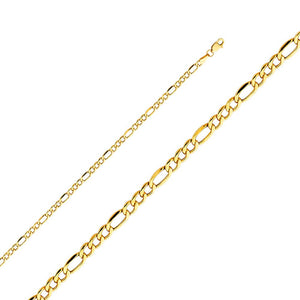 14K Yellow Gold 3.5mm Hollow Figaro Chain