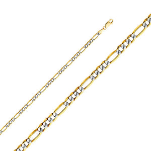 14K Yellow Gold White Pave Holllow 4.4mm Figaro Chain