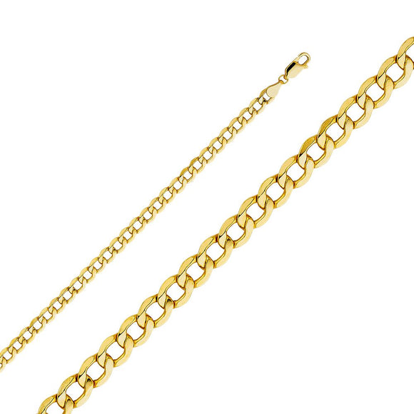 14K Yellow Gold Hollow 5.1mm Cuban Chain