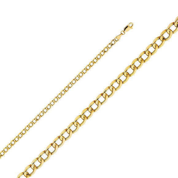 14K Yellow Gold Hollow 4.3mm Cuban Chain