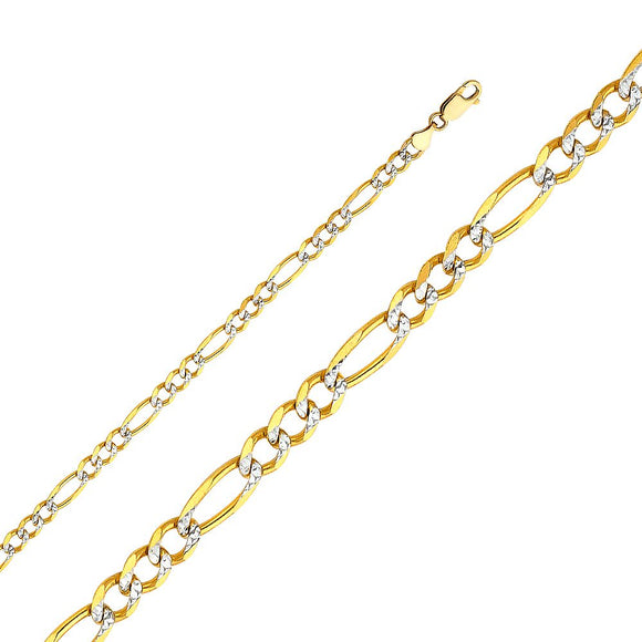 14K Yellow Gold 4.7mm Pave Figaro Chain
