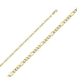 14K Yellow Gold Pave 2.7mm Figaro Chain