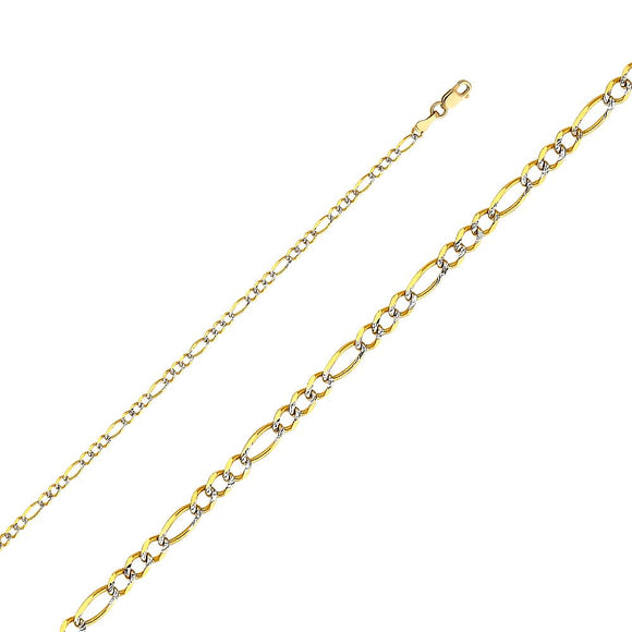 14K Yellow Gold Pave 2.7mm Figaro Chain