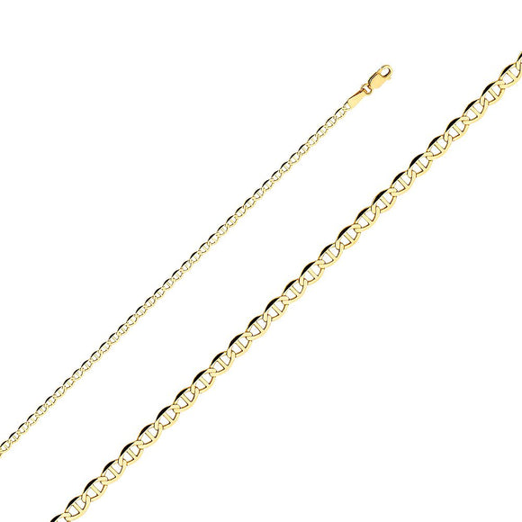 14K Yellow Gold 2.5mm Flat Mariner Chain