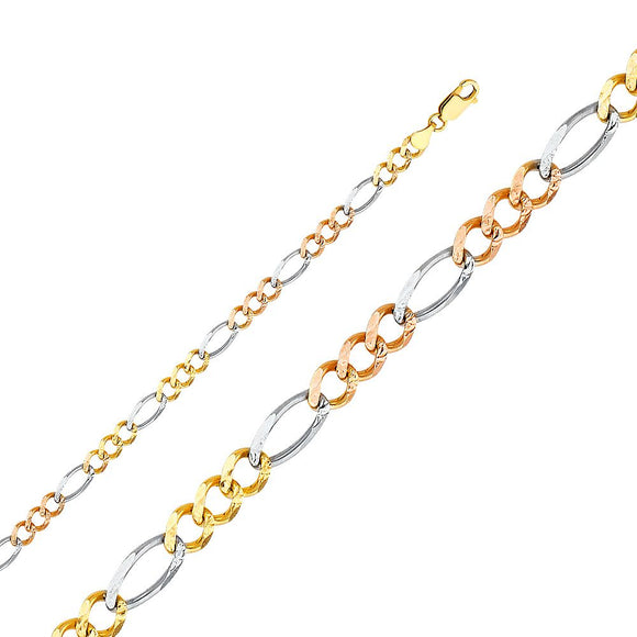 14K Tri Color Gold 5.5mm Figaro Chain