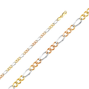14K Tri-Color Gold 4.6mm Figaro Chain