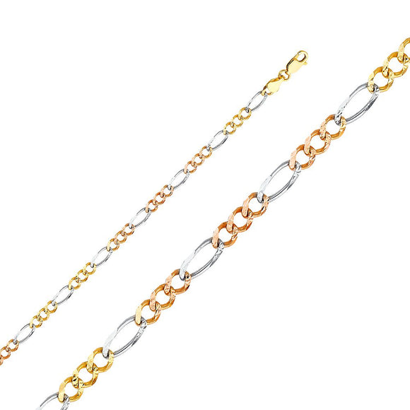 14K Tri-Color Gold 4.6mm Figaro Chain