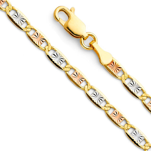 14K Tri-Color 3.3mm Star D.C. Valentino Chain