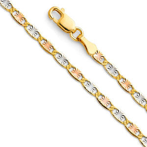 14K Tri Color Gold 2.6mm Star D.C. Valentino Chain