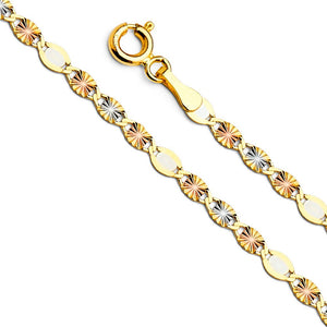 14K Tri Color Gold 3.0mm Flat Valentino Star & Rail D.C. Chain