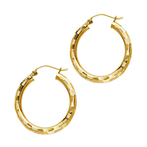 14K Yellow Gold 3mm Fancy Hoop Earrings