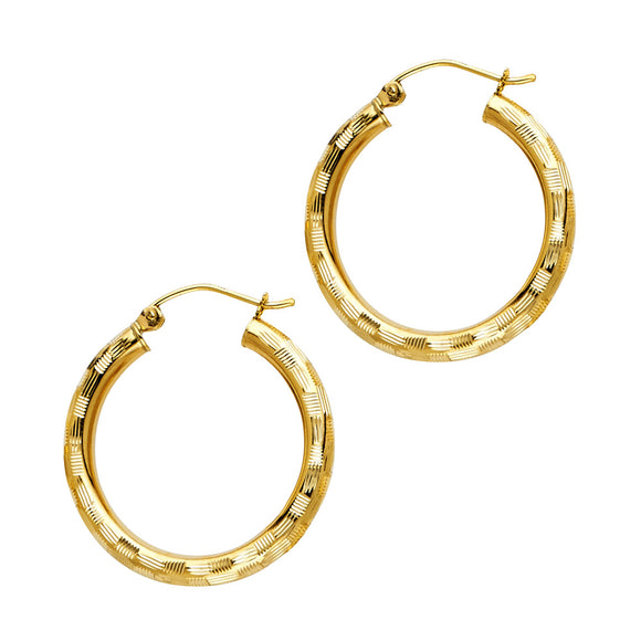 14K Yellow Gold 3mm Fancy Hoop Earrings